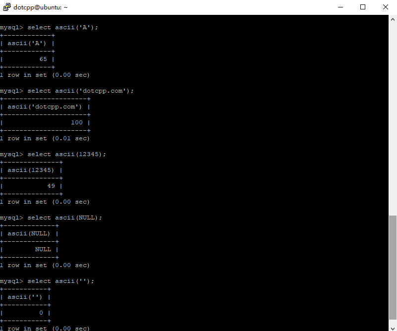 ascii()函数 ascii()函数