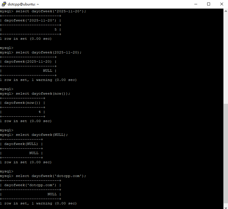 dayofweek()函数 dayofweek()函数