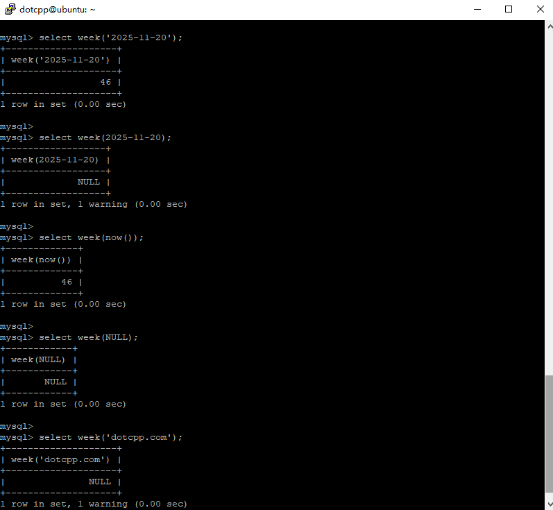 week()函数 week()函数