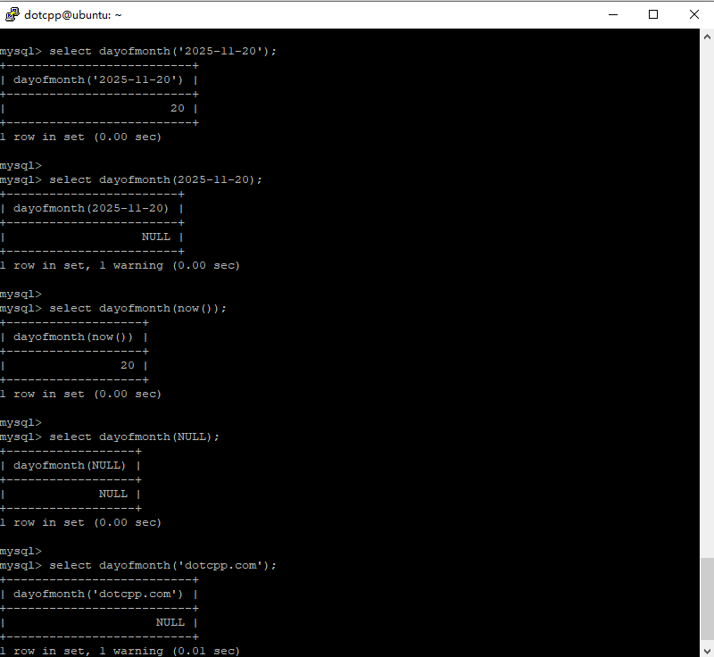 dayofmonth()函数 dayofmonth()函数