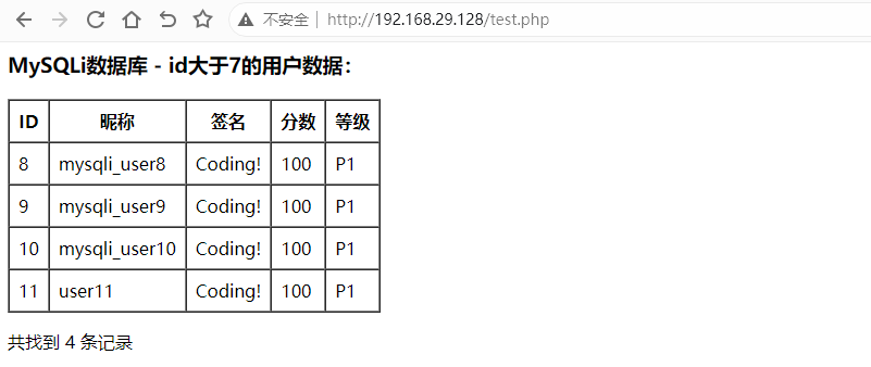 MySQLi查询结果示例