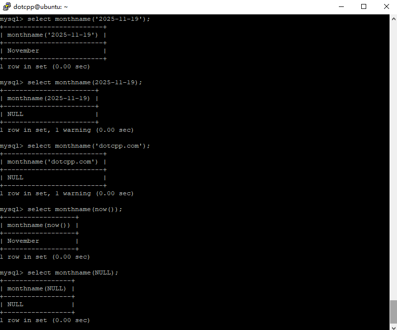 monthname()函数 monthname()函数