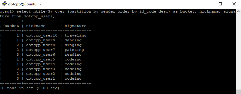 ntile()函数