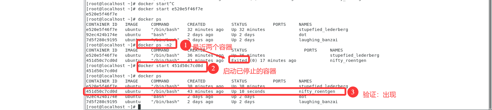 Docker容器命令之启动已停止运行、重启、停止、删除已停止